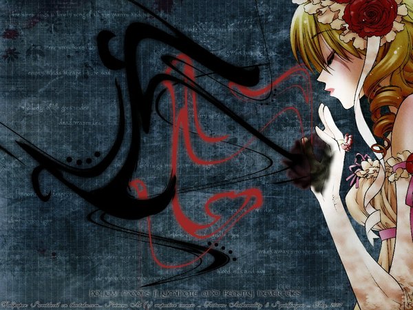 Anime picture 1024x768 with princess ai blonde hair ribbon (ribbons) rose (roses) tagme