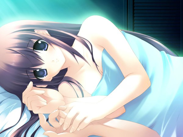 Anime picture 1600x1200 with kiss to maou to darjeeling long hair blue eyes brown hair game cg girl