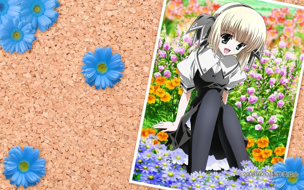 Anime picture 1680x1050 with h2o footprints in the sand zexcs otoha wide image wallpaper floral background uniform flower (flowers) school uniform pantyhose corkboard