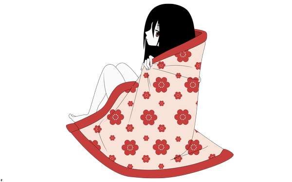 Anime picture 2560x1600 with sayonara zetsubou sensei shaft (studio) komori kiri single looking at viewer highres black hair wide image sitting brown eyes transparent background vector hikikomori girl blanket