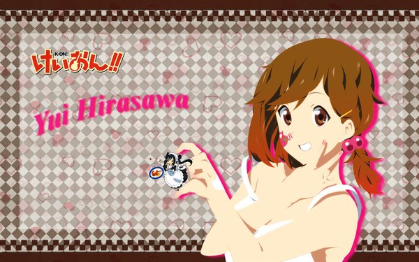 Anime picture 1920x1200 with k-on! kyoto animation hirasawa yui single highres brown hair wide image brown eyes tattoo victory chibi girl