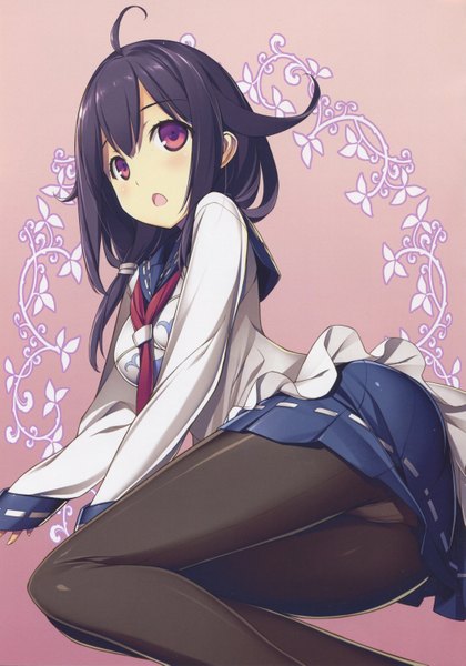 Anime picture 4245x6058 with kantai collection taigei light aircraft carrier kikuchi seiji single long hair tall image blush highres open mouth light erotic black hair red eyes twintails absurdres scan official art pantyshot low twintails girl skirt