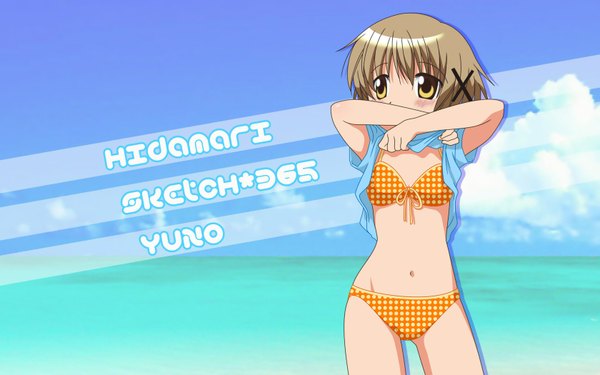 Anime picture 1680x1050 with hidamari sketch shaft (studio) yuno wide image swimsuit x hair ornament