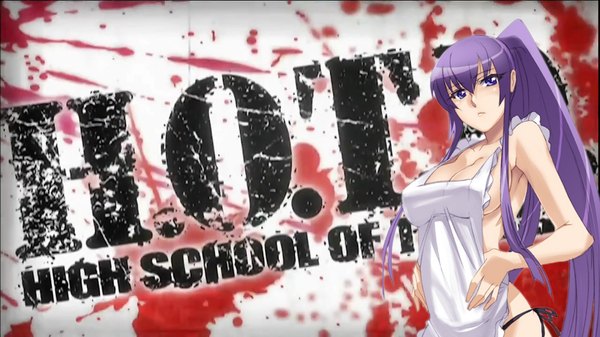 Anime picture 1920x1080 with highschool of the dead madhouse busujima saeko highres light erotic wide image purple eyes purple hair ponytail