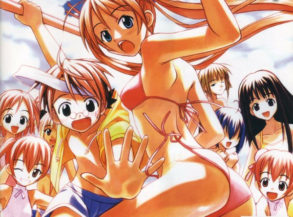 Anime picture 2000x1484 with mahou sensei negima! kagurazaka asuna konoe konoka negi springfield sasaki makie nagase kaede ku fei narutaki fumika narutaki fuuka highres light erotic swimsuit