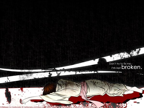 Anime picture 1600x1200 with takaya natsuki japanese clothes rain death kimono blood