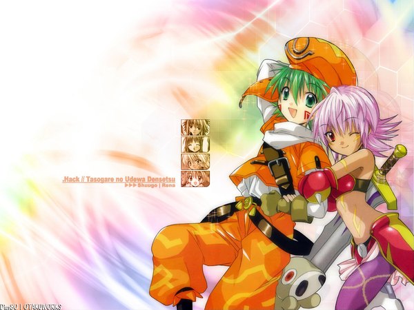 Anime picture 1024x768 with .hack// kunisaki rena kunisaki shugo tagme