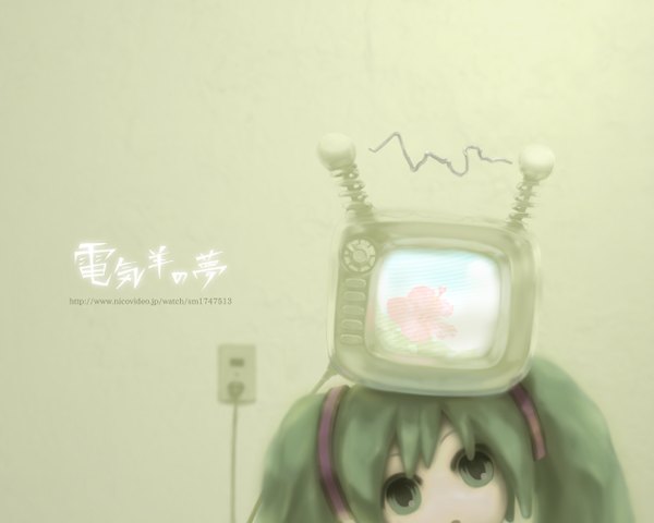 Anime picture 1280x1024 with vocaloid hatsune miku nekoita twintails signed chibi girl television