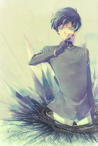 Anime picture 758x1123 with bishoujo senshi sailor moon toei animation safire saki (hxaxcxk) single tall image looking at viewer short hair blue eyes black hair boy gloves black gloves crystal card (cards)