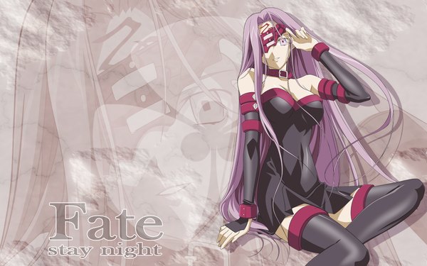 Anime picture 1920x1200 with fate (series) fate/stay night studio deen type-moon rider long hair highres wide image girl thighhighs detached sleeves