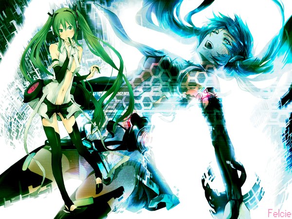 Anime picture 1600x1200 with vocaloid vocaloid append hatsune miku hatsune miku (append) single long hair blush fringe breasts open mouth light erotic hair between eyes twintails green eyes green hair center opening girl navel