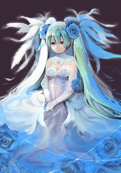 Anime picture 700x1000 with rune factory frey (rune factory) mg kurino single tall image blue eyes twintails very long hair aqua hair girl dress gloves flower (flowers) elbow gloves