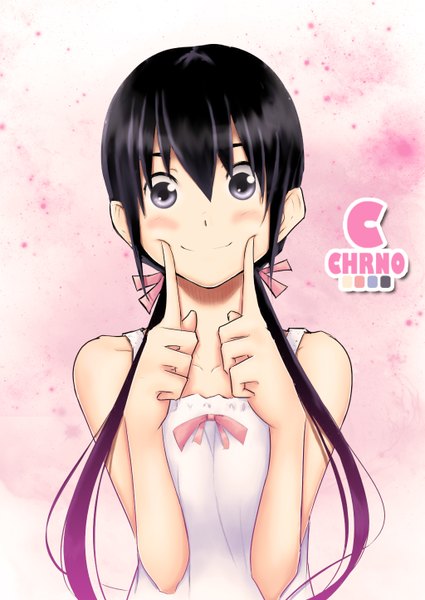 Anime picture 1024x1446 with lchrno single long hair tall image looking at viewer blush black hair smile purple eyes girl clothes