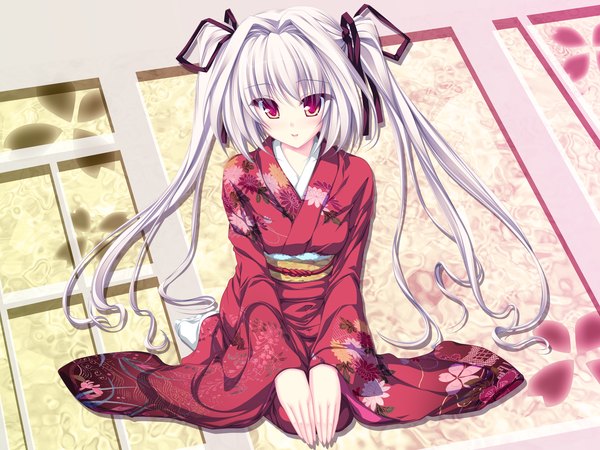 Anime picture 1920x1440 with tenmaso highres twintails japanese clothes kimono