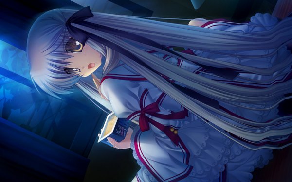 Anime picture 1280x800 with rewrite senri akane long hair open mouth blonde hair wide image yellow eyes night product placement girl