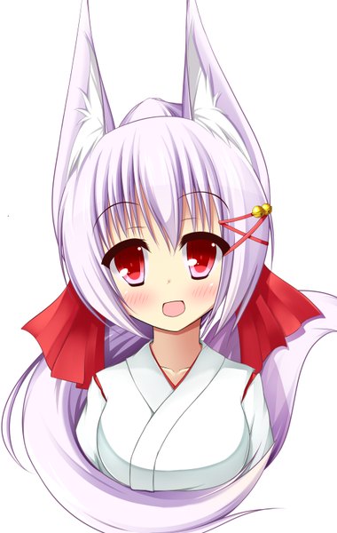 Anime picture 2047x3232 with original kazamatsuri kazari mizuki (kogetsu-tei) mikomiko masimaro single long hair tall image looking at viewer blush highres open mouth simple background red eyes white background animal ears white hair girl bell