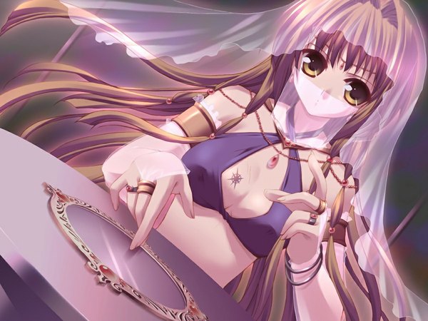 Anime picture 1024x768 with sorairo no organ (game) lefeuille minase lin light erotic brown hair yellow eyes game cg girl