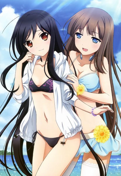 Anime picture 4095x5946 with accel world sunrise (studio) nyantype kuroyukihime kurasaki fuuko sawada mika long hair tall image highres open mouth blue eyes black hair red eyes brown hair multiple girls absurdres :d scan official art girl