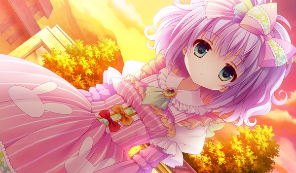 Anime picture 1024x600 with koisuru doll to omoi no kiseki ena (koisuru doll to omoi no kiseki) single looking at viewer short hair blue eyes wide image blue hair game cg loli girl dress bow hair bow frills