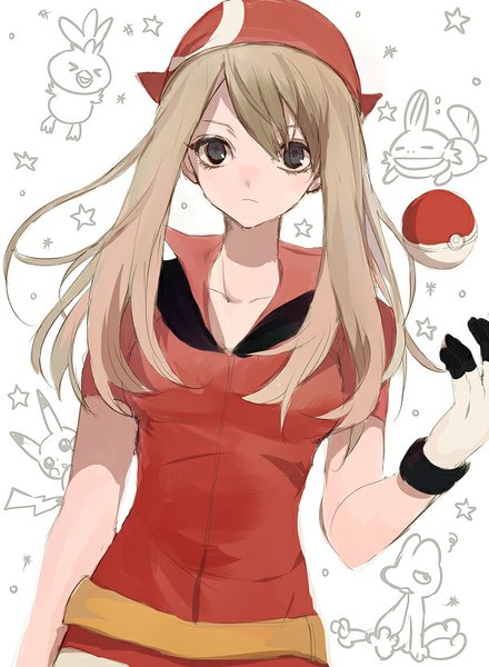 Anime picture 601x820 with pokemon pokemon rse nintendo pikachu may (pokemon) mudkip torchic treecko tsukioka tsukiho single long hair tall image looking at viewer brown hair white background black eyes sketch gen 1 pokemon gen 3 pokemon girl