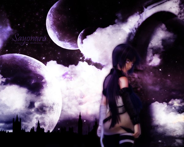 Anime picture 1280x1024 with deception (series) kagero: deception ii tecmo (studio) millenia long hair cloud (clouds) girl moon ninja
