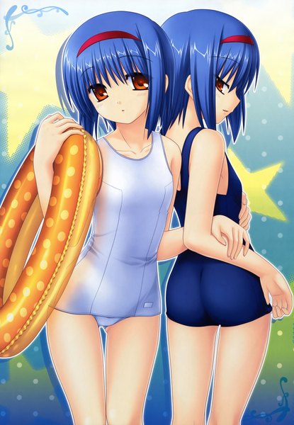 Anime picture 3000x4332 with little busters! key (studio) nishizono mio na-ga tall image highres blue eyes brown eyes swimsuit one-piece swimsuit school swimsuit