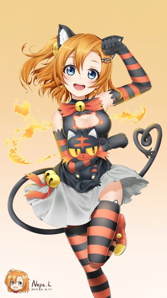 Anime picture 2250x4002 with love live! school idol project pokemon pokemon sm sunrise (studio) love live! nintendo kousaka honoka litten neps-l single tall image looking at viewer blush fringe highres short hair breasts open mouth blue eyes smile