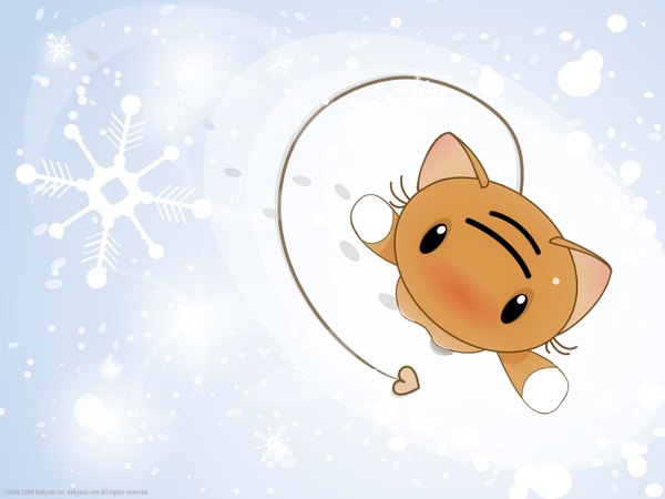 Anime picture 1600x1200 with tagme (artist) standing snowing looking up winter snow heart toy stuffed animal snowflake (snowflakes) tiger