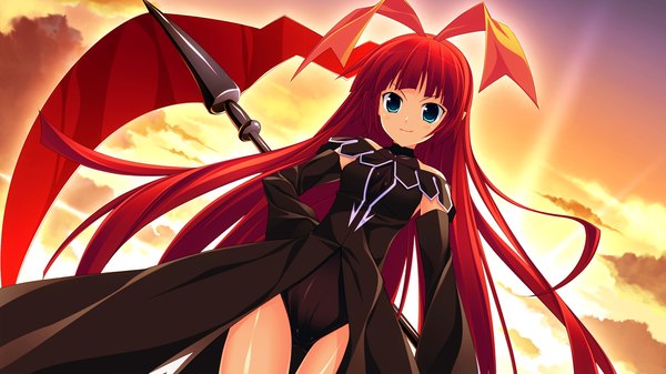 Anime picture 1280x720 with tiny dungeon (game) rosebleu von term blue eyes wide image game cg red hair girl weapon
