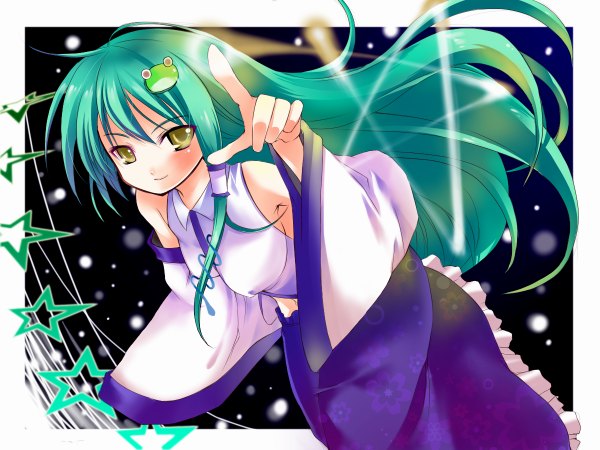 Anime picture 1200x900 with touhou kochiya sanae atoshi long hair japanese clothes green hair miko girl