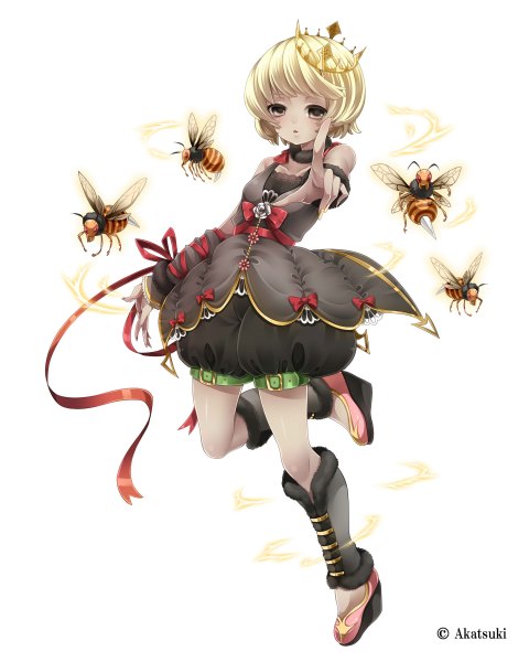 Anime picture 1920x2400 with original takamiya ren single tall image looking at viewer highres short hair simple background blonde hair white background brown eyes girl dress insect crown bee