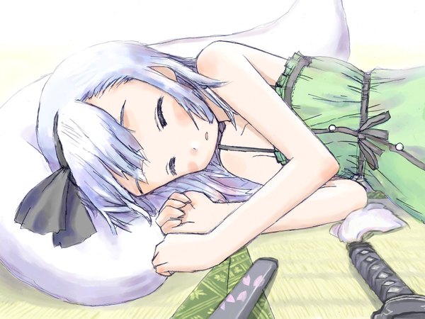 Anime picture 1600x1200 with touhou konpaku youmu myon sleeping girl