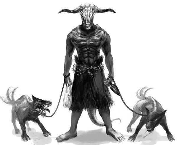 Anime picture 1000x821 with dark souls (series) dark souls from software nukotama looking at viewer simple background white background tail animal tail barefoot horn (horns) monochrome saliva skirt animal tongue skull dog claws lead