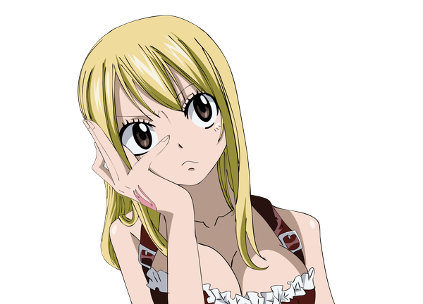 Anime picture 3929x2834 with fairy tail lucy heartfilia meiji (kurumierika) single long hair highres blonde hair brown eyes absurdres arm support tattoo transparent background girl dress