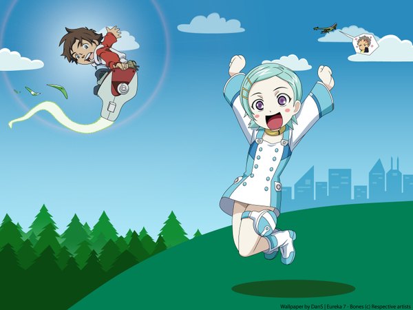 Anime picture 1600x1200 with eureka seven studio bones eureka renton thurston holland novak chibi