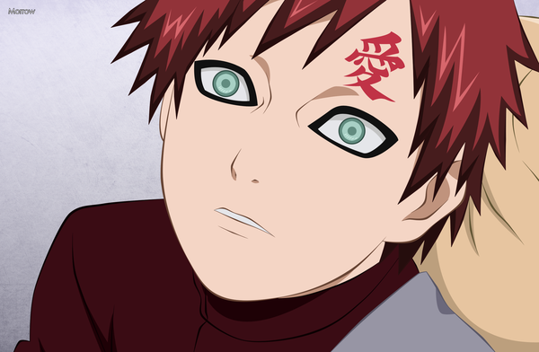 Anime picture 2400x1570 with naruto studio pierrot naruto (series) gaara morrow single highres short hair green eyes red hair inscription teeth looking up jinchuriki boy