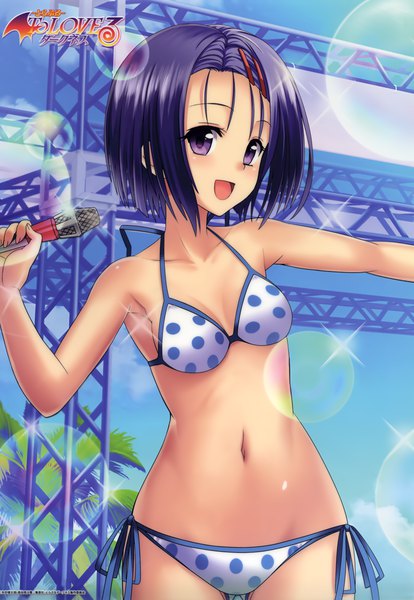 Anime picture 2276x3299 with toloveru toloveru darkness xebec sairenji haruna yabuki kentarou single tall image looking at viewer blush highres short hair breasts open mouth light erotic purple eyes purple hair scan sparkle girl navel