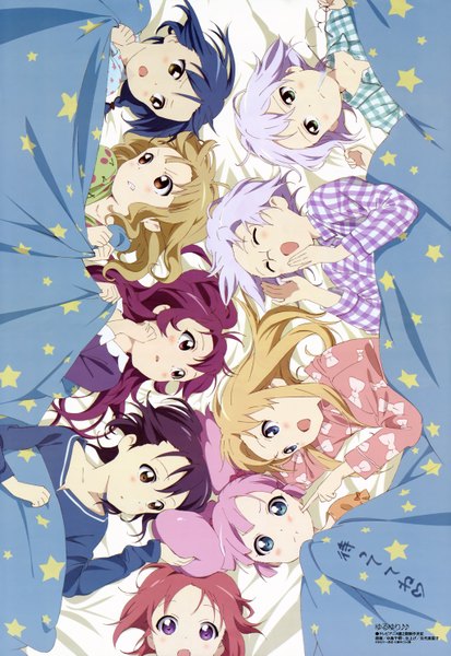 Anime picture 4096x5941 with megami magazine toshinou kyouko yoshikawa chinatsu funami yui sugiura ayano oomuro sakurako furutani himawari ikeda chitose matsumoto rise nakajima chiaki (artist) long hair tall image blush highres short hair open mouth blue eyes blonde hair smile purple eyes