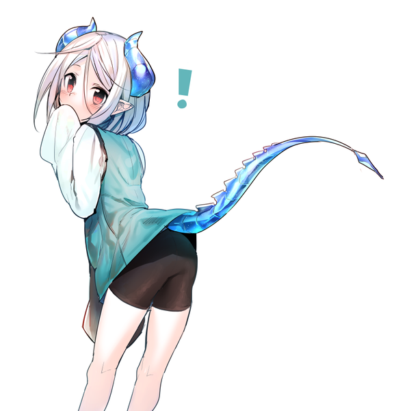 Anime picture 800x834 with original yuran (erubo) erubo single tall image looking at viewer fringe short hair simple background red eyes standing white background blue hair ahoge white hair tail long sleeves multicolored hair horn (horns) pointy ears