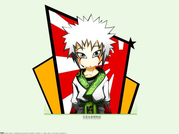 Anime picture 1024x768 with naruto studio pierrot naruto (series) jiraiya short hair green eyes white hair tattoo chibi boy