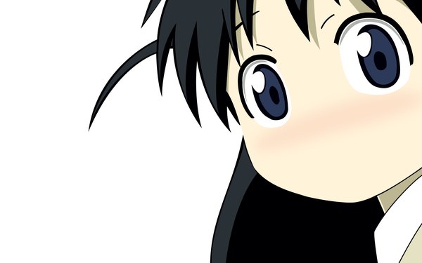 Anime picture 1920x1200 with school rumble tsukamoto tenma single looking at viewer fringe highres blue eyes black hair wide image white background head tilt face girl