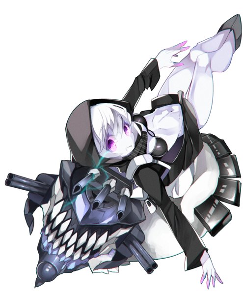 Anime picture 825x1000 with kantai collection re-class battleship tetsubuta single tall image looking at viewer short hair simple background white background white hair pink eyes bare belly glowing glowing eye (eyes) white skin shinkaisei-kan girl navel weapon scarf