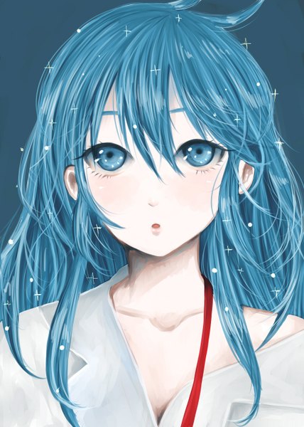 Anime picture 1000x1400 with denpa onna to seishun otoko shaft (studio) touwa erio nearly-mm single long hair tall image looking at viewer open mouth blue eyes blue hair girl