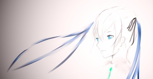 Anime picture 1500x782 with vocaloid hatsune miku single long hair blue eyes simple background wide image twintails light smile close-up face girl ribbon (ribbons) hair ribbon
