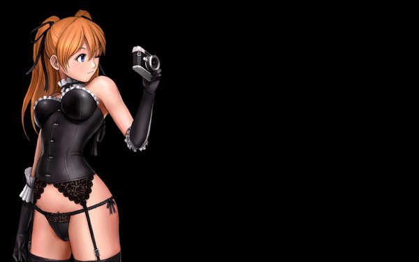 Anime picture 1920x1200 with neon genesis evangelion gainax soryu asuka langley highres light erotic wide image black background goth-loli camera