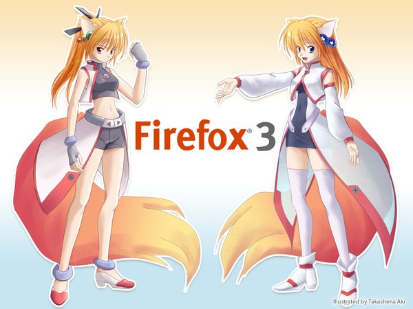 Anime picture 1600x1200 with os-tan firefox highres animal ears tail fox ears fox tail firefox3