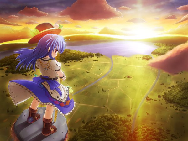 Anime picture 1600x1200 with touhou hinanawi tenshi etogami kazuya highres wallpaper landscape gensoukyou girl