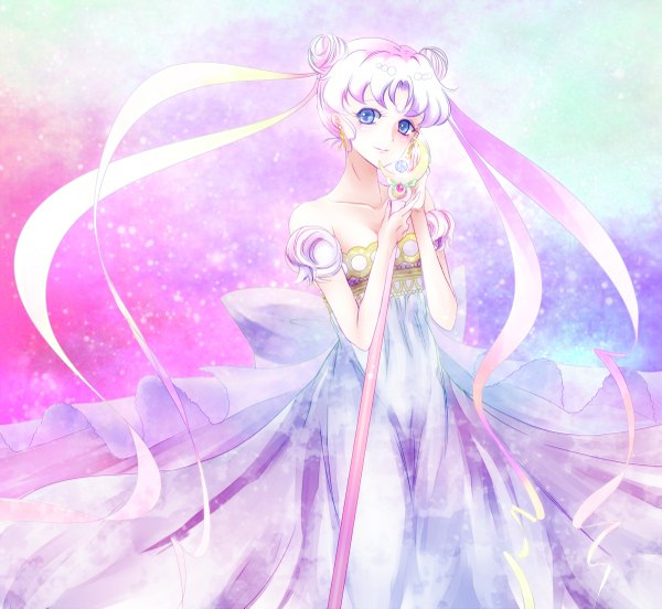 Anime picture 1200x1105 with bishoujo senshi sailor moon toei animation tsukino usagi princess serenity torao (torakmn) (artist) long hair blue eyes bare shoulders pink hair light smile purple background girl dress staff