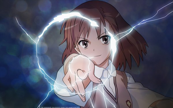 Anime picture 1920x1200 with to aru kagaku no railgun j.c. staff misaka mikoto single highres wide image lightning biribiri girl uniform school uniform serafuku