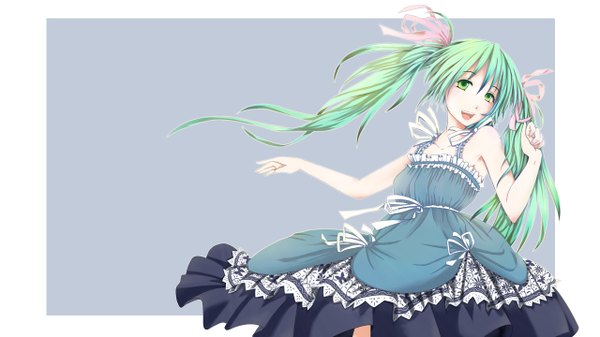Anime picture 1280x720 with vocaloid hatsune miku single long hair wide image twintails green eyes aqua hair girl dress